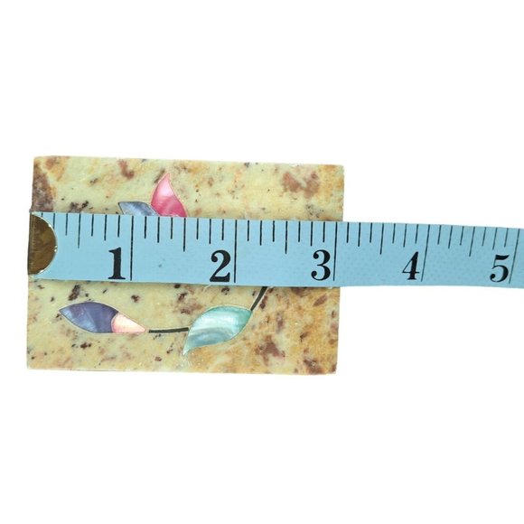 Paperweight Floral Stone Inlay Iridescent Decor Soapstone Mother Pearl Vintage - Picture 4 of 4